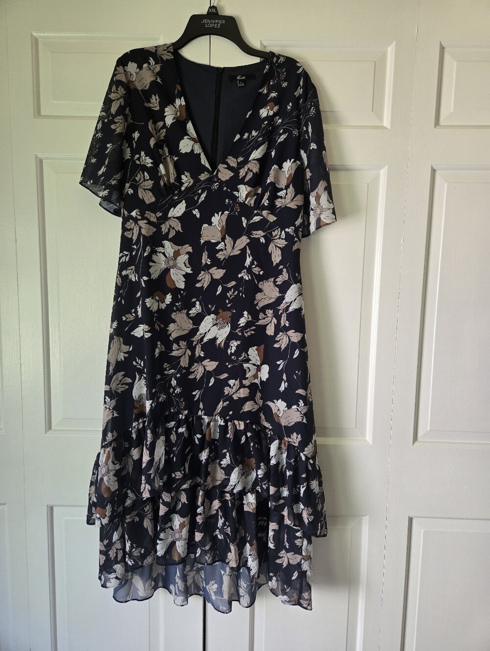 Lush Navy Floral Wrap-Style Midi Dress - Picture 1 of 2
